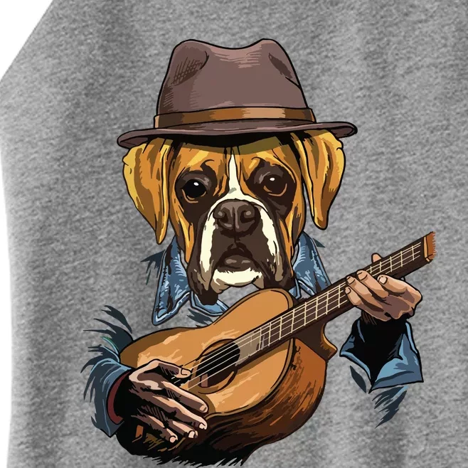 Boxer Playing Guitar Pet Doggo Boxer Dog Lover Guitar Player Women’s Perfect Tri Rocker Tank