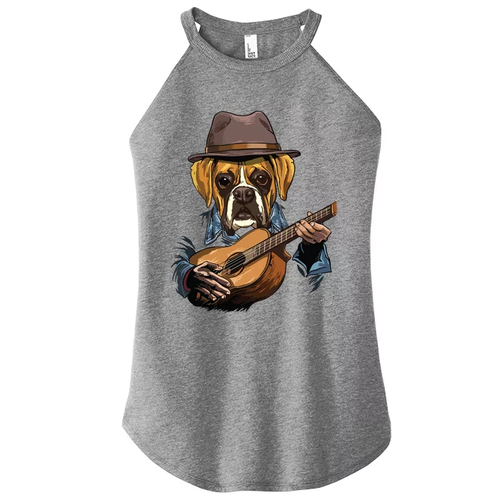 Boxer Playing Guitar Pet Doggo Boxer Dog Lover Guitar Player Women’s Perfect Tri Rocker Tank