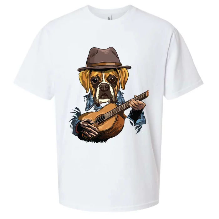 Boxer Playing Guitar Pet Doggo Boxer Dog Lover Guitar Player Sueded Cloud Jersey T-Shirt