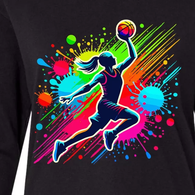 Basketball Player Girl Womens Cotton Relaxed Long Sleeve T-Shirt