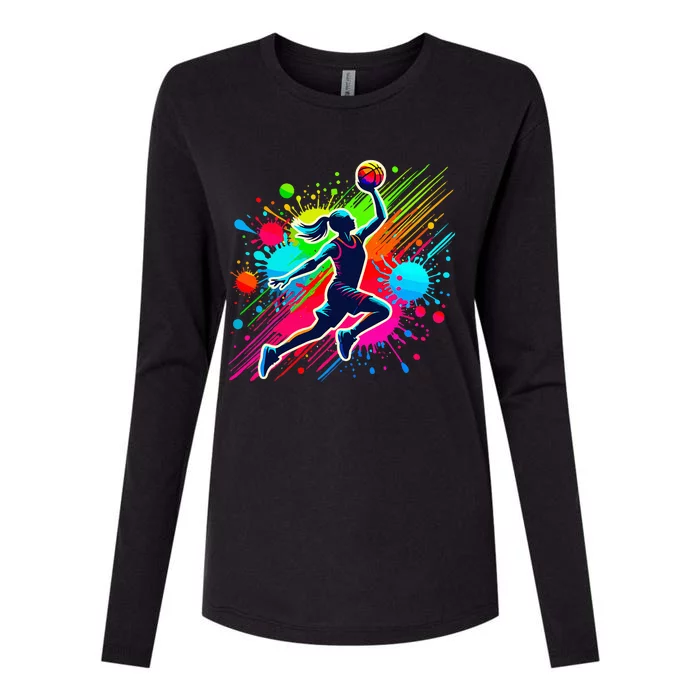 Basketball Player Girl Womens Cotton Relaxed Long Sleeve T-Shirt