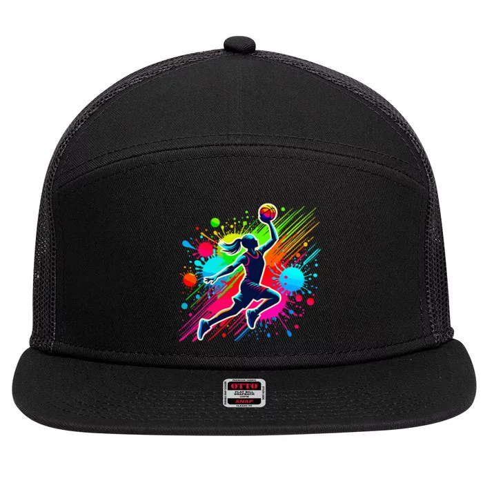 Basketball Player Girl 7 Panel Mesh Trucker Snapback Hat