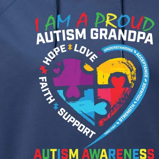 Blue Proud Grandpa Autism Awareness Puzzle Piece Grandson Funny Gift Performance Fleece Hoodie