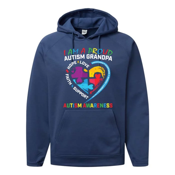 Blue Proud Grandpa Autism Awareness Puzzle Piece Grandson Funny Gift Performance Fleece Hoodie