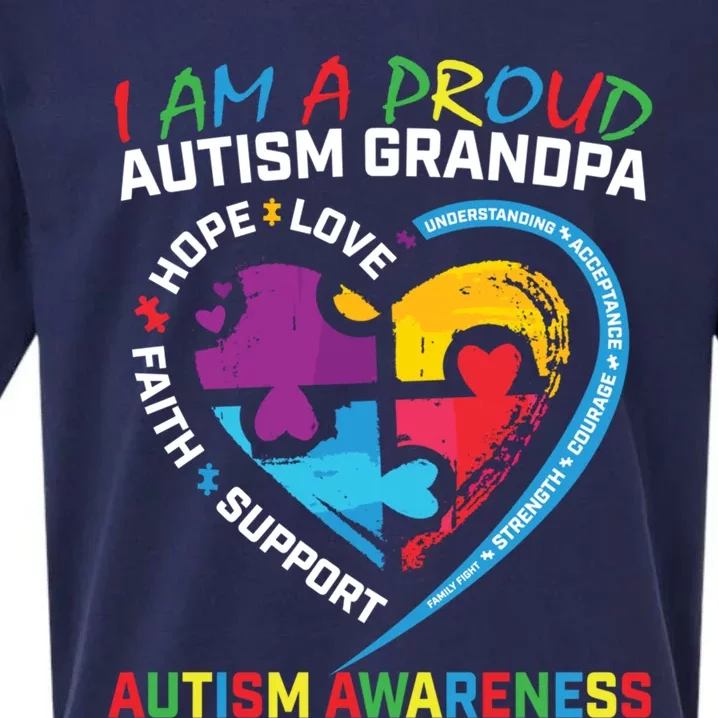 Blue Proud Grandpa Autism Awareness Puzzle Piece Grandson Funny Gift Sueded Cloud Jersey T-Shirt