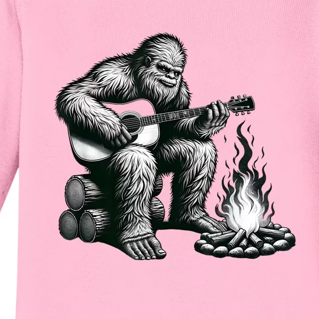 Bigfoot Playing Guitar Rock On Sasquatch Big Foot Baby Long Sleeve Bodysuit