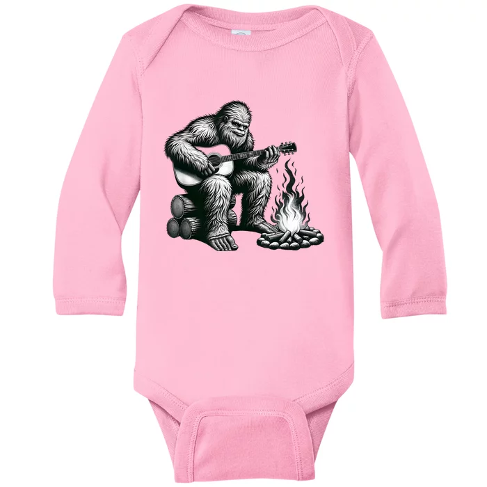 Bigfoot Playing Guitar Rock On Sasquatch Big Foot Baby Long Sleeve Bodysuit