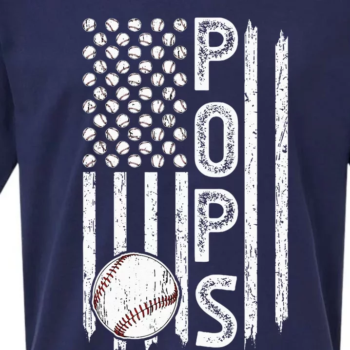 Baseball Pops Grandpa US Flag Baseball Player Pops Sueded Cloud Jersey T-Shirt