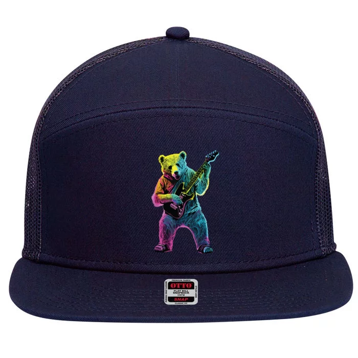 Bear Playing Guitar Guitar Player 7 Panel Mesh Trucker Snapback Hat