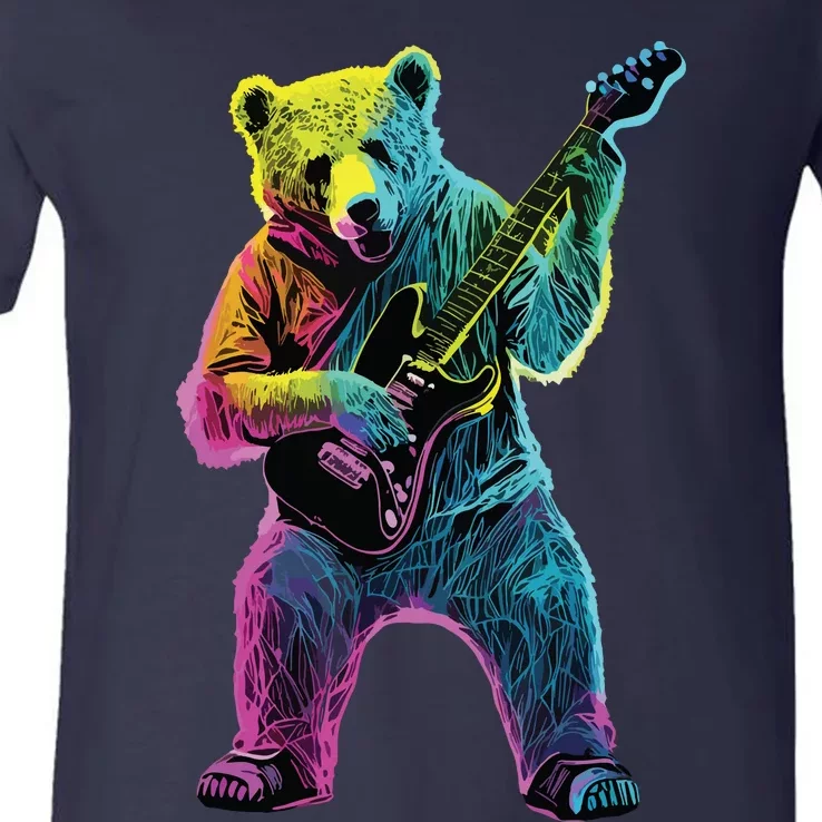 Bear Playing Guitar Guitar Player V-Neck T-Shirt