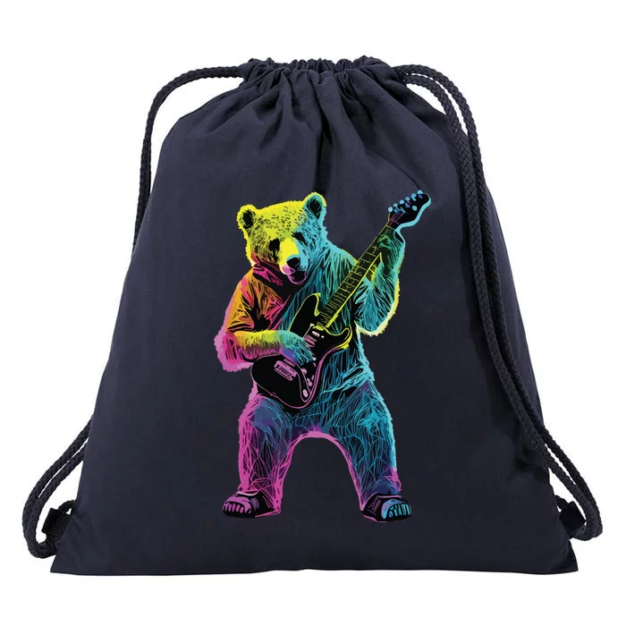 Bear Playing Guitar Guitar Player Drawstring Bag