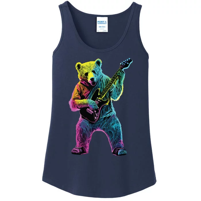 Bear Playing Guitar Guitar Player Ladies Essential Tank