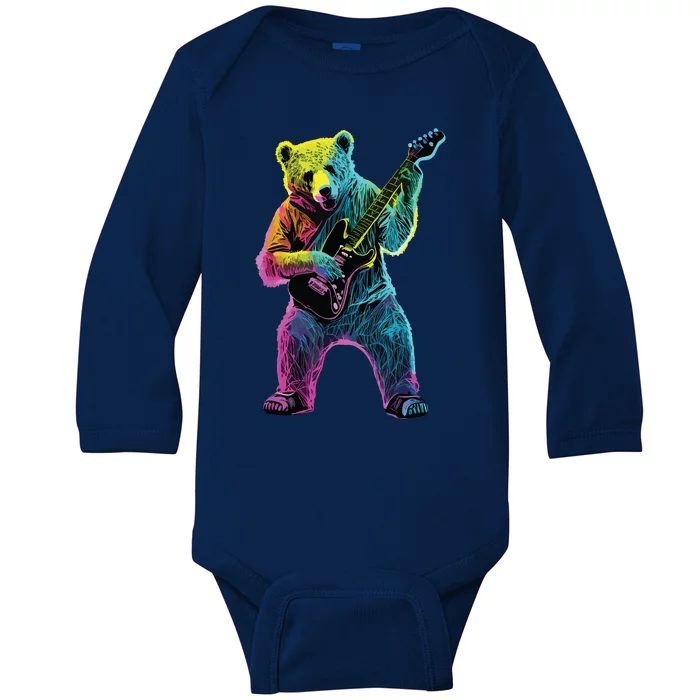 Bear Playing Guitar Guitar Player Baby Long Sleeve Bodysuit