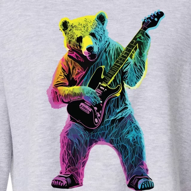 Bear Playing Guitar Guitar Player Cropped Pullover Crew