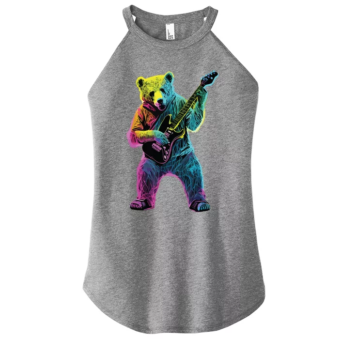 Bear Playing Guitar Guitar Player Women’s Perfect Tri Rocker Tank