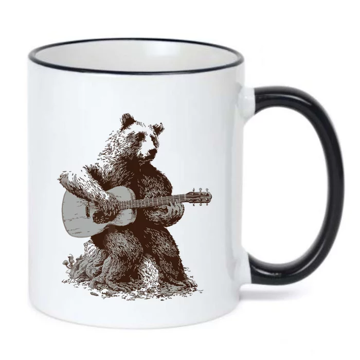 Bear Playing Guitar Players Music Gift Dad Rock N Roll Black Color Changing Mug