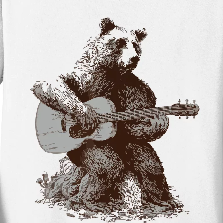 Bear Playing Guitar Players Music Gift Dad Rock N Roll Kids Long Sleeve Shirt