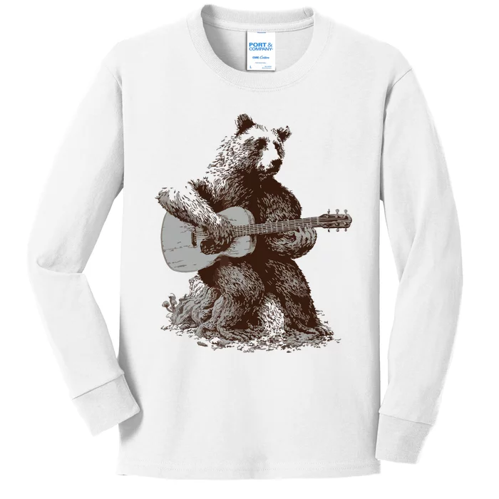 Bear Playing Guitar Players Music Gift Dad Rock N Roll Kids Long Sleeve Shirt