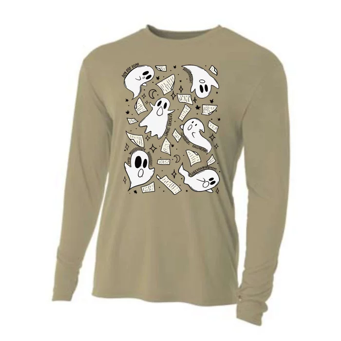 Book Page Ghosts Halloween Books Lover Cooling Performance Long Sleeve Crew