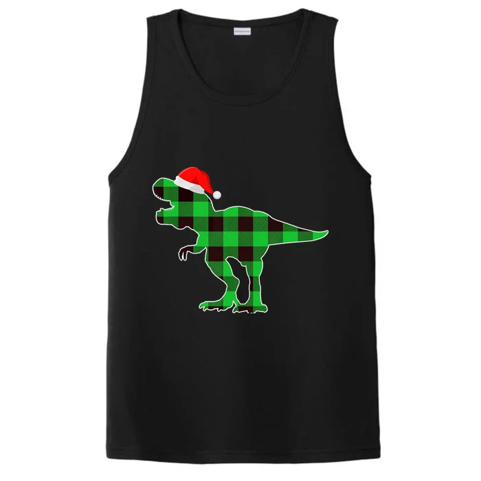 Buffalo Plaid Green Dinosaur T Rex Funny Christmas Boys Performance Tank