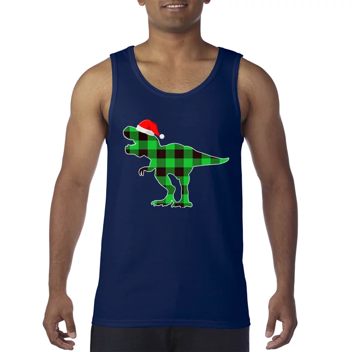 Buffalo Plaid Green Dinosaur T Rex Funny Christmas Boys Tank Top