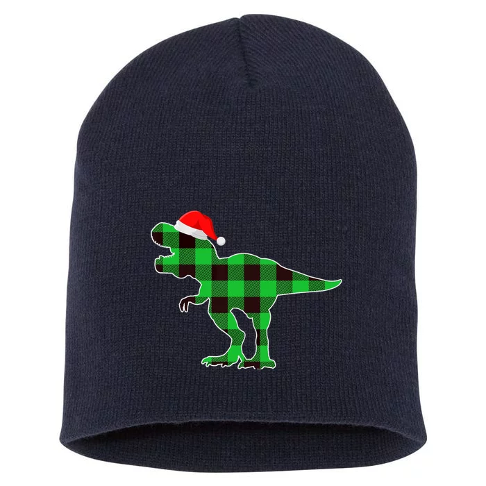 Buffalo Plaid Green Dinosaur T Rex Funny Christmas Boys Short Acrylic Beanie