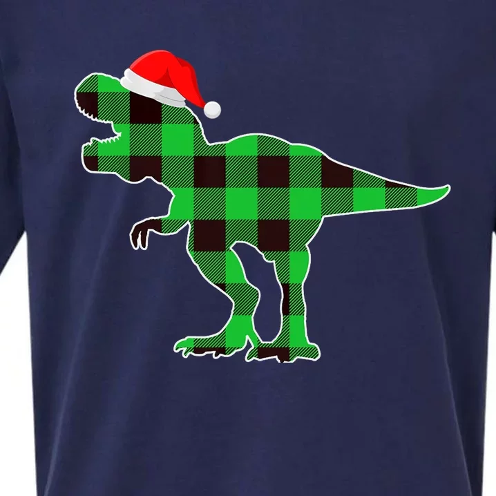 Buffalo Plaid Green Dinosaur T Rex Funny Christmas Boys Sueded Cloud Jersey T-Shirt