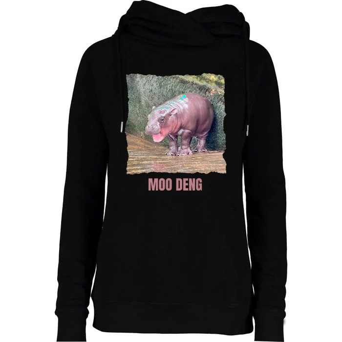 Baby Pygmy Hippo Moo Deng Womens Funnel Neck Pullover Hood