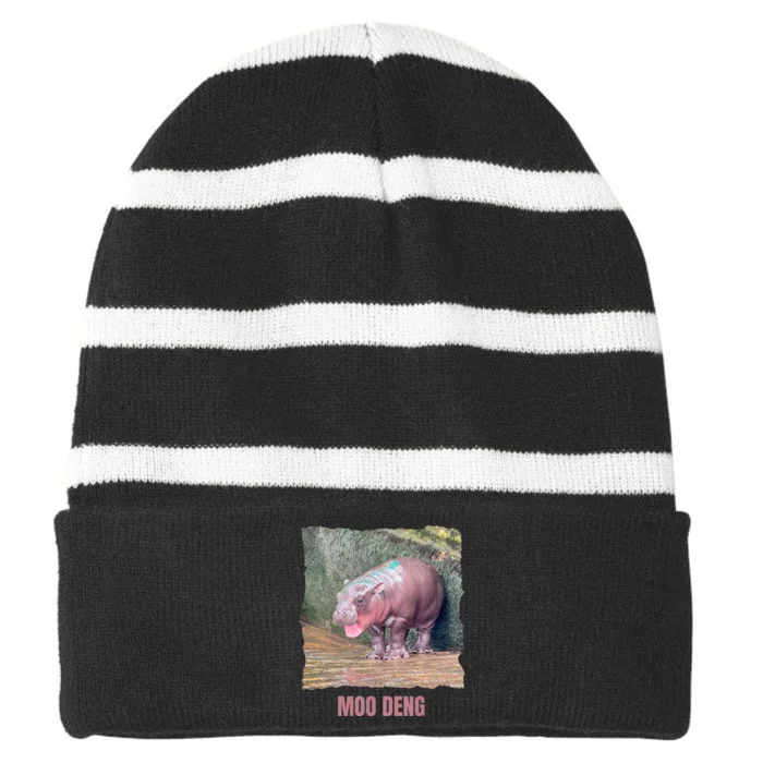 Baby Pygmy Hippo Moo Deng Striped Beanie with Solid Band