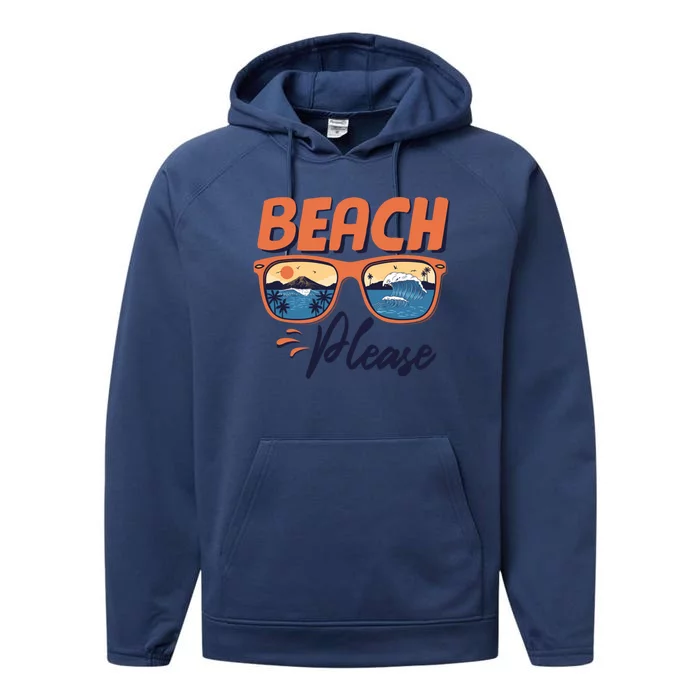 Beach Please Hello Summer Vibes Beach Vacay Summertime Meaningful Gift Performance Fleece Hoodie