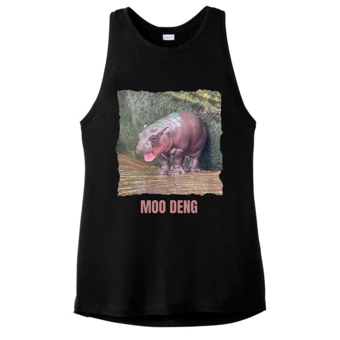 Baby Pygmy Hippo Moo Deng Funny Ladies Tri-Blend Wicking Tank