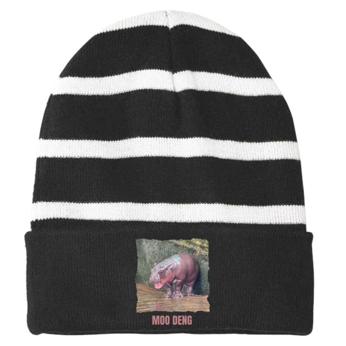 Baby Pygmy Hippo Moo Deng Funny Striped Beanie with Solid Band