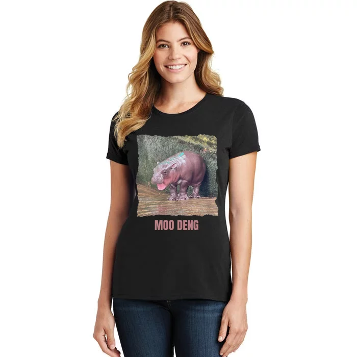 Baby Pygmy Hippo Moo Deng Funny Women's T-Shirt