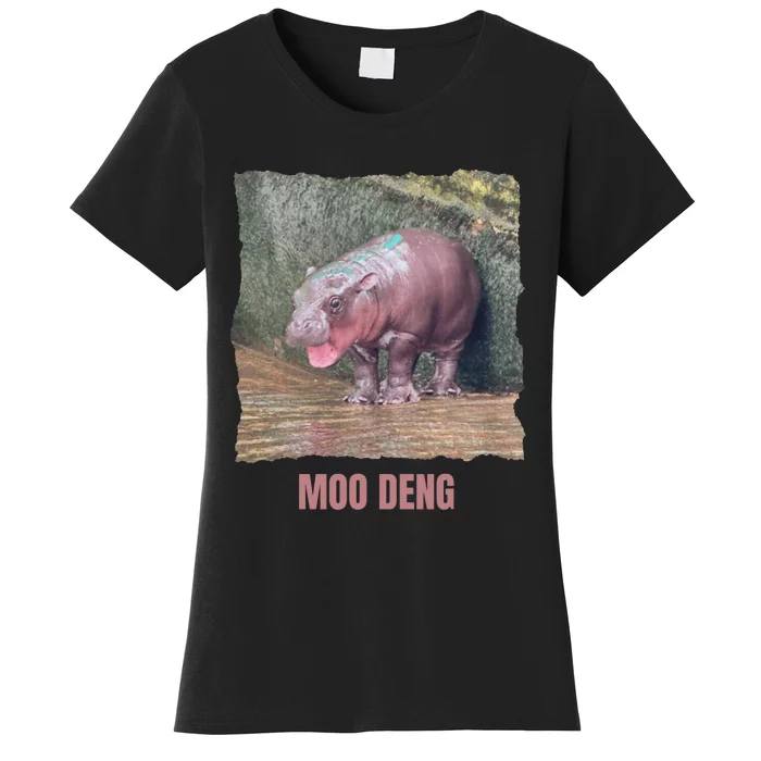 Baby Pygmy Hippo Moo Deng Funny Women's T-Shirt