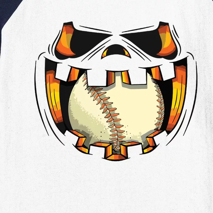 Baseball Player Halloween Pumpkin Jack O Lantern Mouth Ball Baseball Sleeve Shirt