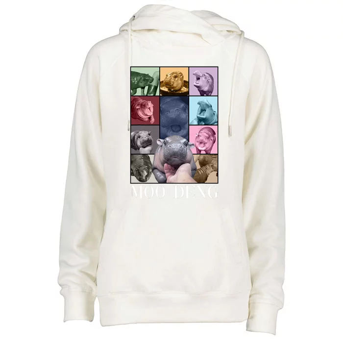 Baby Pygmy Hippo Moo Deng Era Womens Funnel Neck Pullover Hood