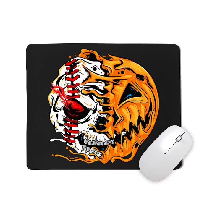 Baseball Player Halloween Pumpkin Skeleton Skull Mousepad