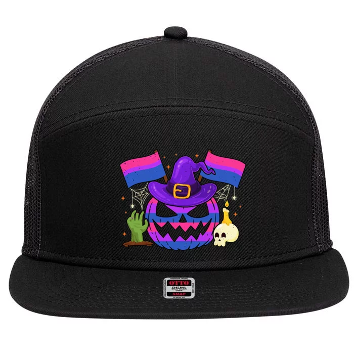 Bisexual Pride Halloween Pumpkin Party 7 Panel Mesh Trucker Snapback Hat