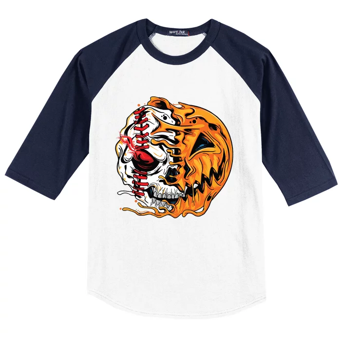 Baseball Player Halloween Pumpkin Skeleton Skull Teens Baseball Sleeve Shirt