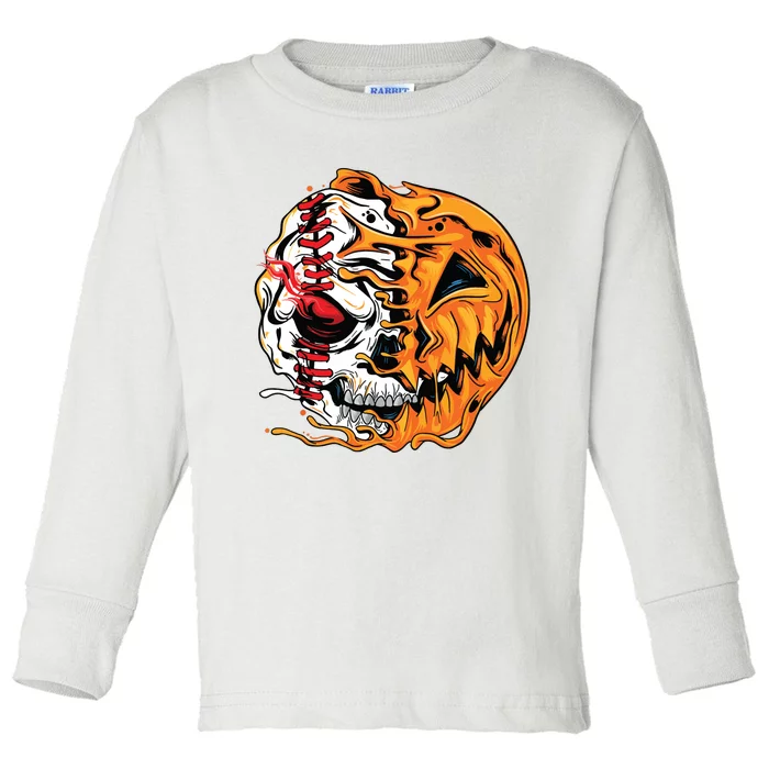 Baseball Player Halloween Pumpkin Skeleton Skull Teens Toddler Long Sleeve Shirt