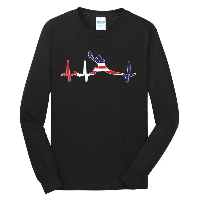 Baseball Player Heartbeat Baseball First Baseman Flag Tall Long Sleeve T-Shirt