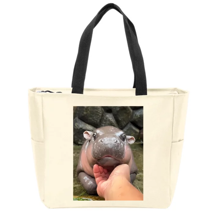 Baby Pygmy Hippo Moo Deng Zip Tote Bag