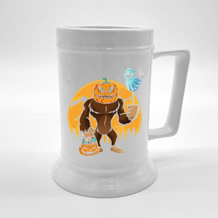 Bigfoot Pumpkin Halloween Costume Bigfoot And Moon Front & Back Beer Stein