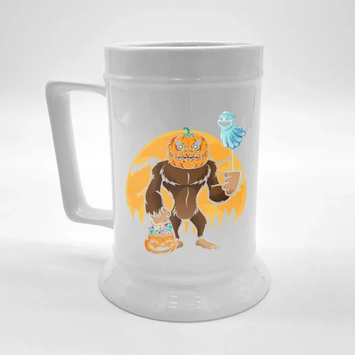 Bigfoot Pumpkin Halloween Costume Bigfoot And Moon Front & Back Beer Stein