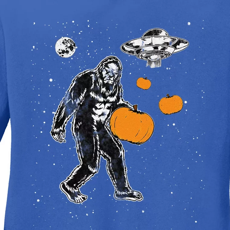 Bigfoot Pumpkin Halloween Ladies Long Sleeve Shirt