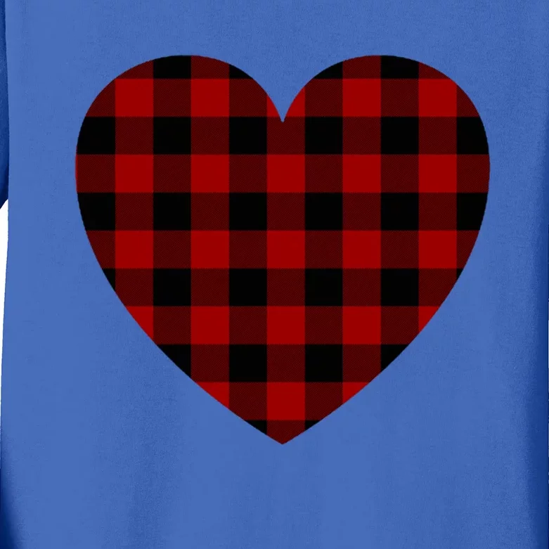 Buffalo Plaid Heargift Meaningful Gift Valentines Day Heart Gift Kids Long Sleeve Shirt