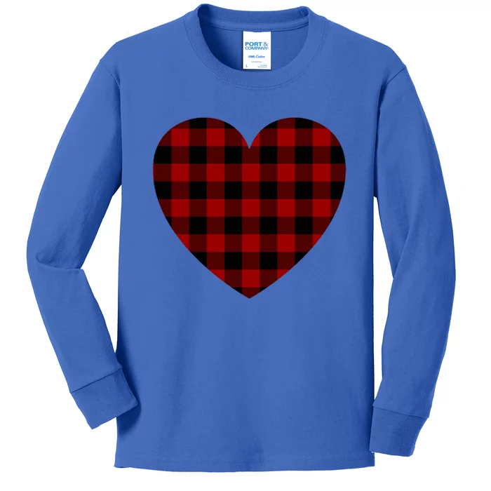 Buffalo Plaid Heargift Meaningful Gift Valentines Day Heart Gift Kids Long Sleeve Shirt