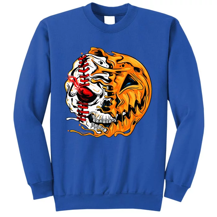 Baseball Player Halloween Pumpkin Skeleton Skull Tall Sweatshirt