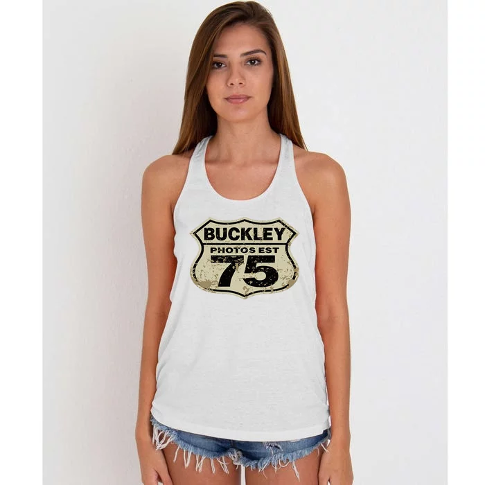 Buckley Photos Highway Sign Women's Knotted Racerback Tank