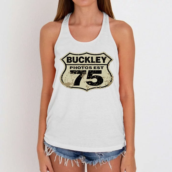 Buckley Photos Highway Sign Women's Knotted Racerback Tank